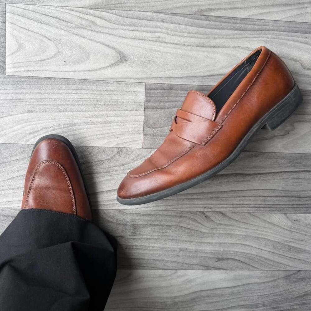 Mens Penny Loafers Size 9M Brown Leather Dress Shoes